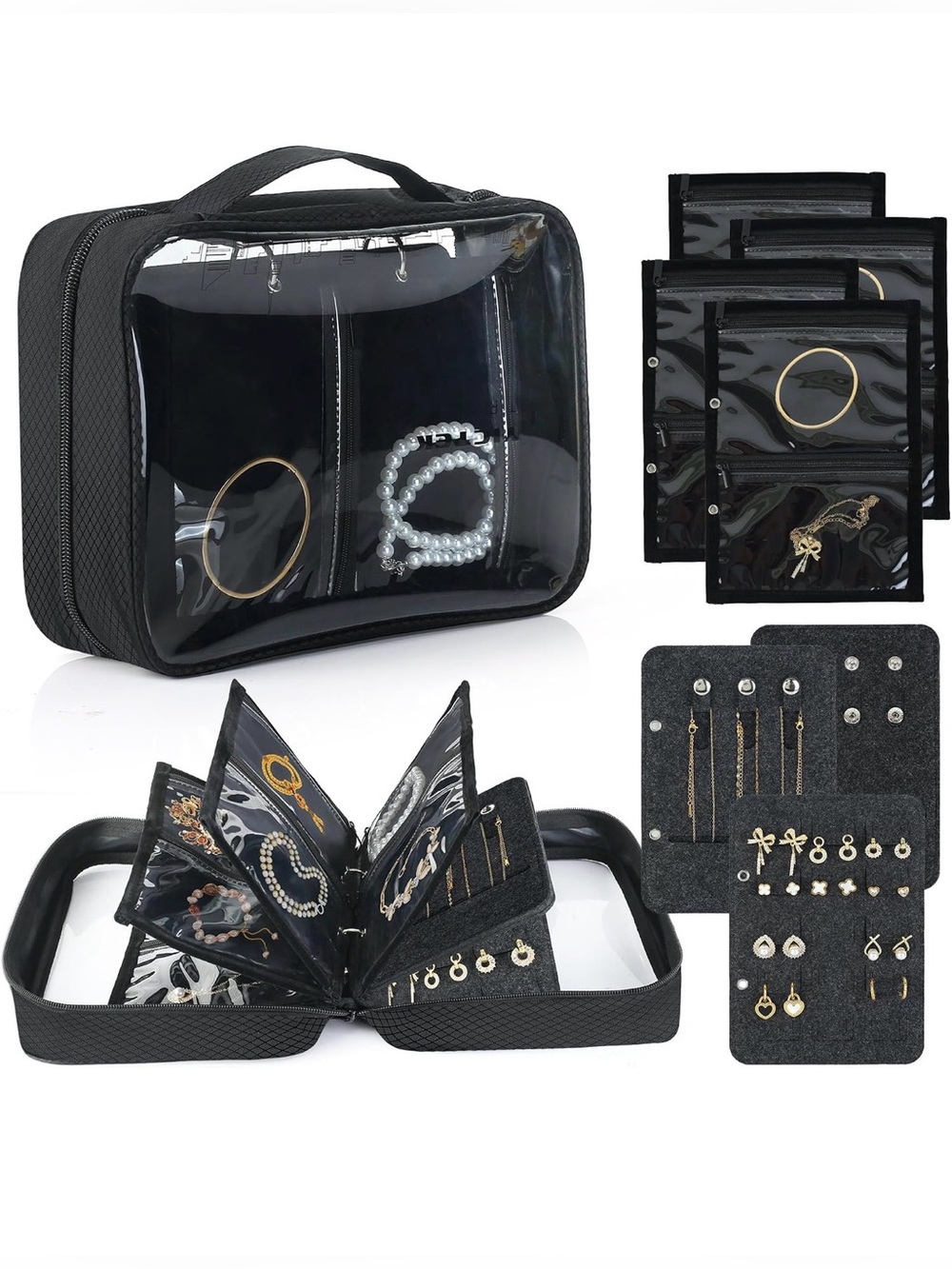 YICTEK Clear Travel Size Jewelry Organizer Bag Case, See-through And Black